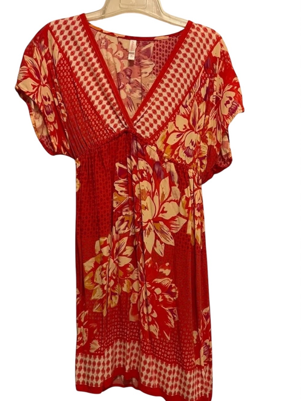 Xhilaration Red Floral Hawaiian V-Neck Dress Women’s M